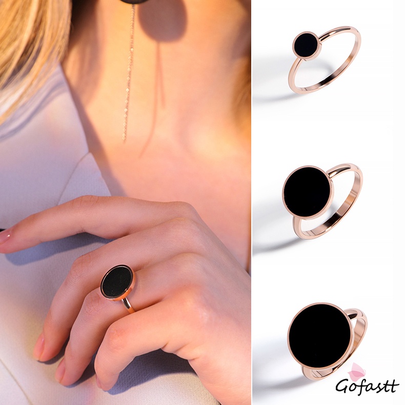 Korea Cincin Wanita Korea Lapis Emas Bentuk Bulat Bahan Titanium Warna Hitam G