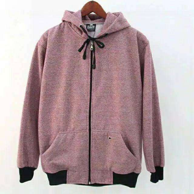 Jaket hoodie resleting twotone roundhand flece tebal L-XL