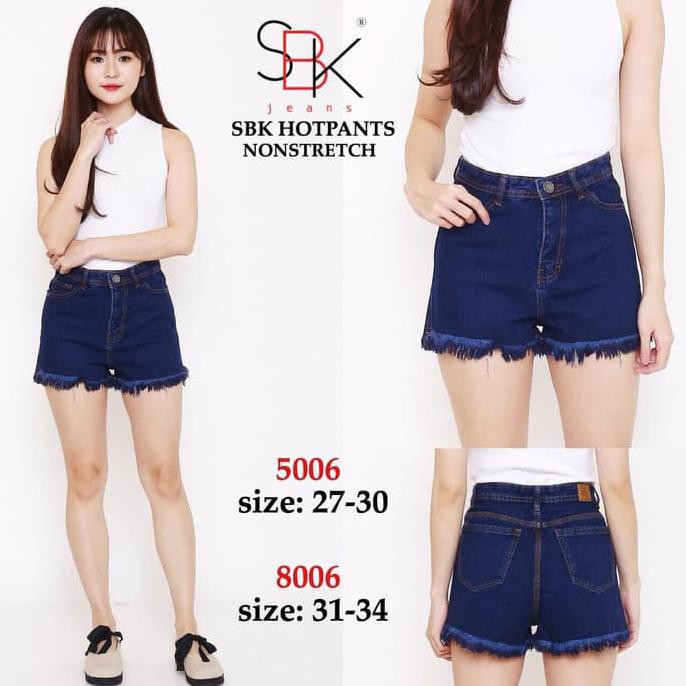27-34 SBK 5006 HW Hotpants Rumbai DF celana pendek wanita jeans biru - Navy, 27