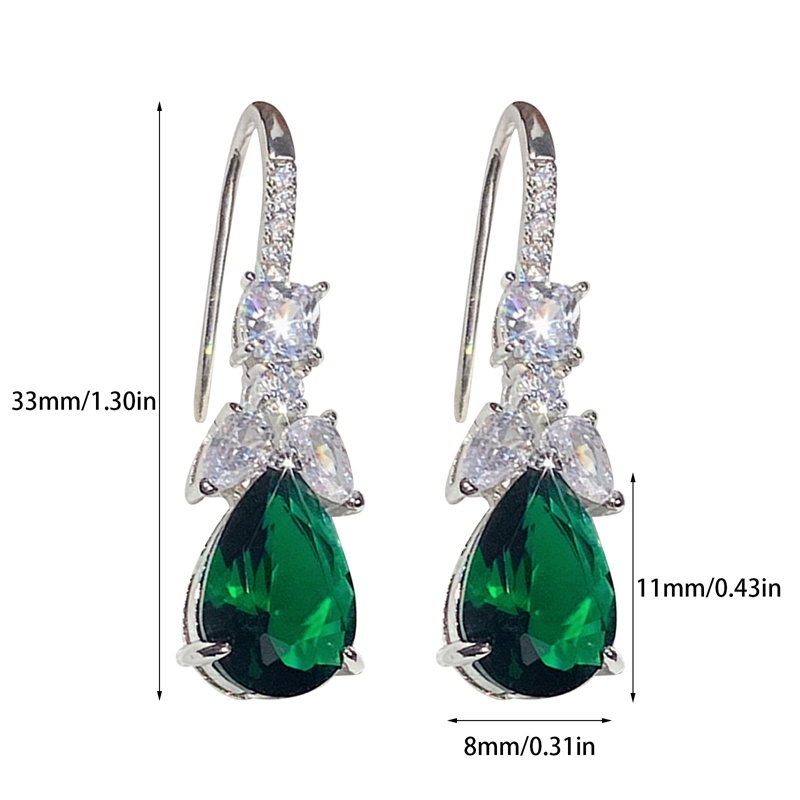 Anting Tusuk Gantung Wanita Bentuk Pir Hias Cubic Zirconia Warna Hijau Gaya Elegan Untuk Pestapernikahan