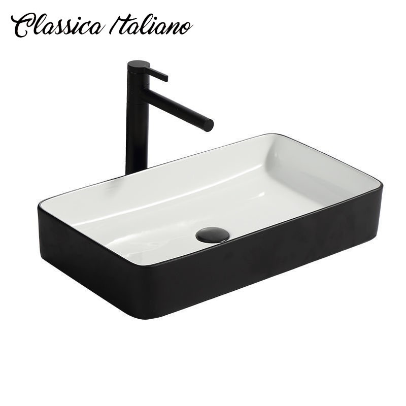 Classica Italiano Wastafel cuci tangan keramik kotak mewah hitam putih