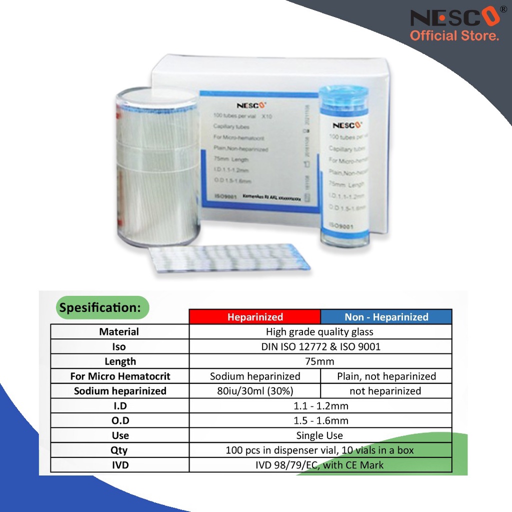 Tabung Hematocrit Heparin Mikro Kapiler Murah / Capillary Tube, 10vials/box, FM, Best Seller