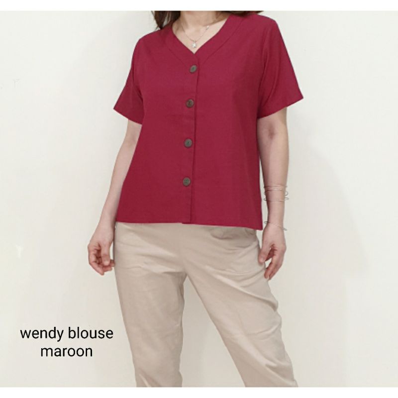 Atasan Blouse Wanita Lengan Pendek Polos Bahan Katun, Wendy Blouse#-2