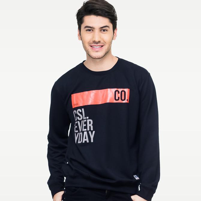 Sale Terlaris SEYES S1108 Sweatshirt Sweater Pria Lengan Panjang Babyterry Denim - Hitam, XL