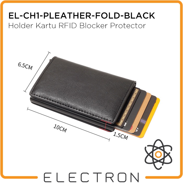 EL-CH1-PLEATHER-FOLD-BLACK Card Holder Kartu RFID Blocker Protector