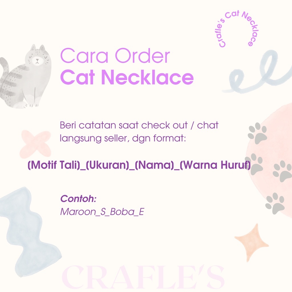 KALUNG KUCING CUSTOM NAMA | CRAFLE'S CAT NECKLACE / KALUNG KUCING ANJING KELINCI CUSTOM NAMA ADJUSTABLE