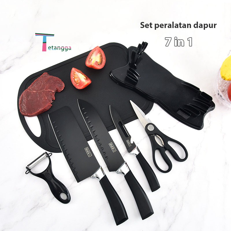 Set Pisau Dapur isi 7 pcs Hitam  PISAU BUAH KERAMIK/PISAU MASAK MAIFAN SET 7IN1 Tetangga VS-1821