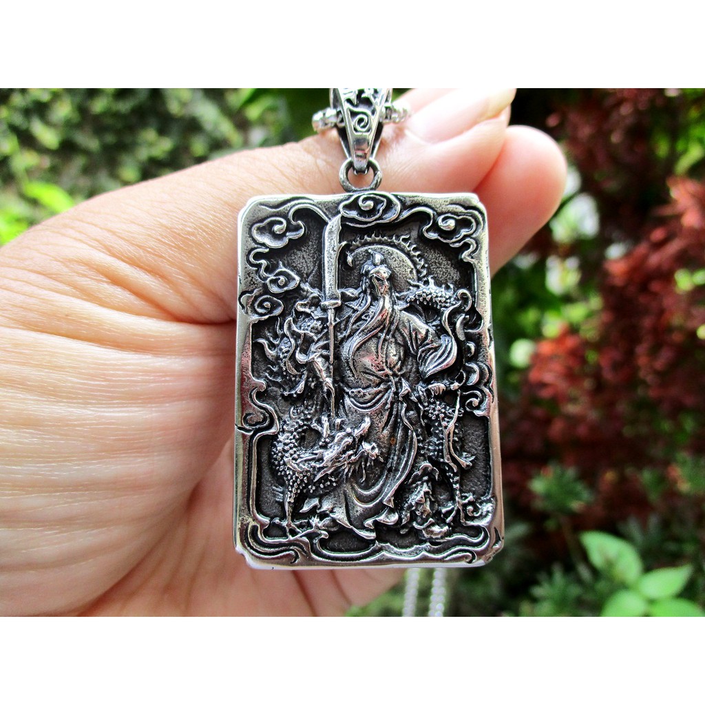 Kalung Liontin Pria Titanium Stainless Steel Dewa Kwan Kong Guan Yu Naga Dragon Necklace