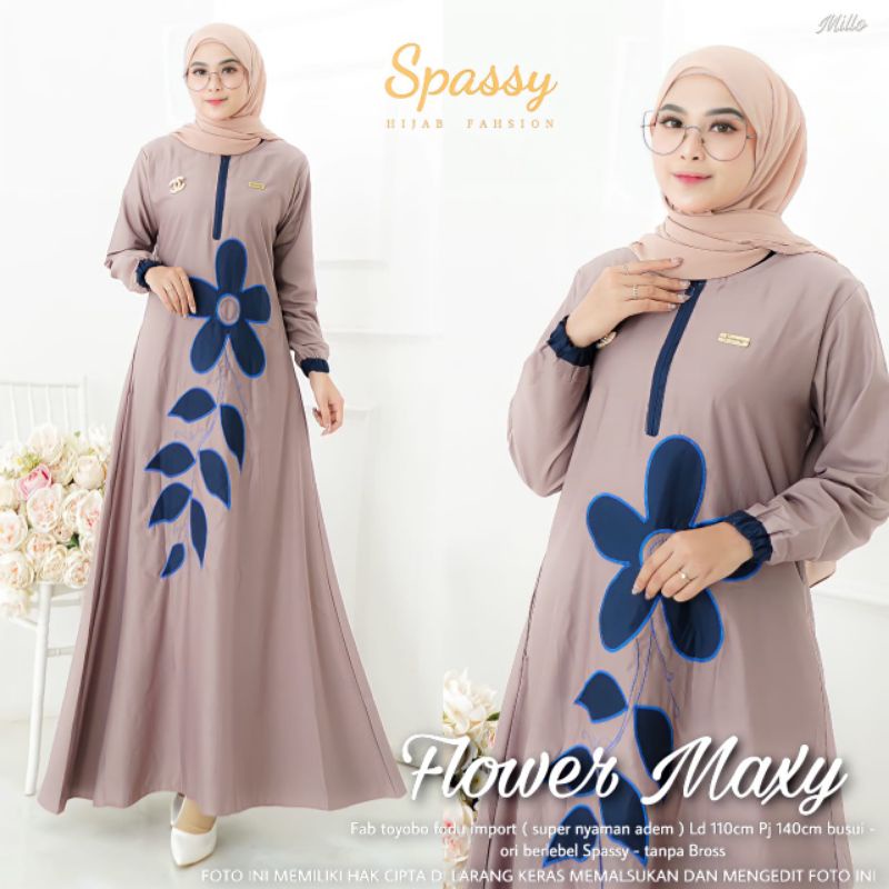 FLOWER MAXY ORIGINAL SPASSY BERLABEL / GAMIS WANITA TERBARU KEKINIAN 2022 / FASHION MUSLIM / BAHAN T