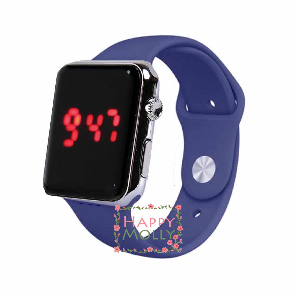 LED Watch [ Navy Silver ] Jam Tangan Digital Pria &amp; Wanita - Strap Rubber - FREE STRAP