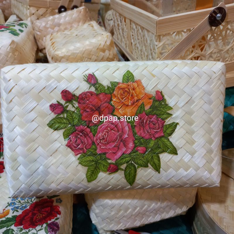 dpap.store - Hampers Besek 25x15cm Decoupage/Besek Persegi panjang/Besek Bunga Deco