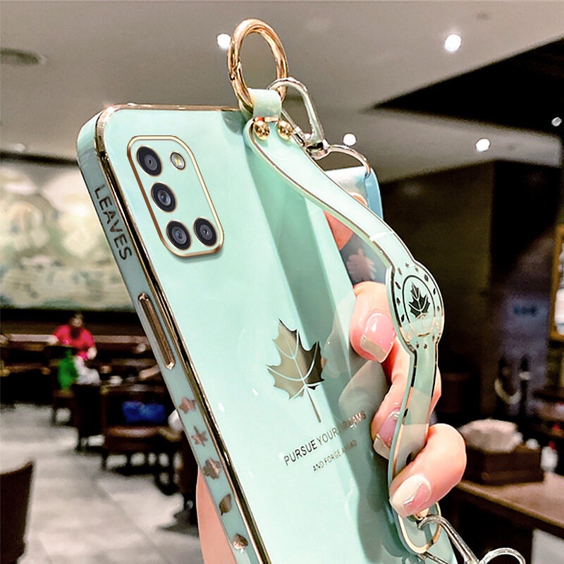 Case Motif Daun Maple Dengan lanyard Untuk Samsung Galaxy A31