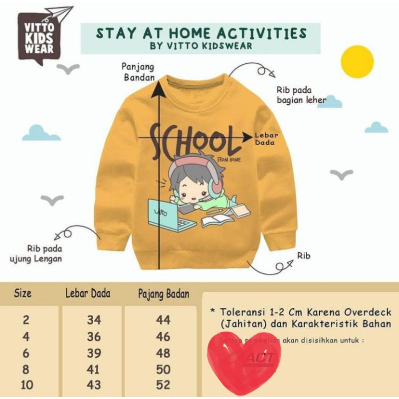 Sweater Vitto Kidswear | Sweater Stay At Home | Sweater Anak Keren nablfashion