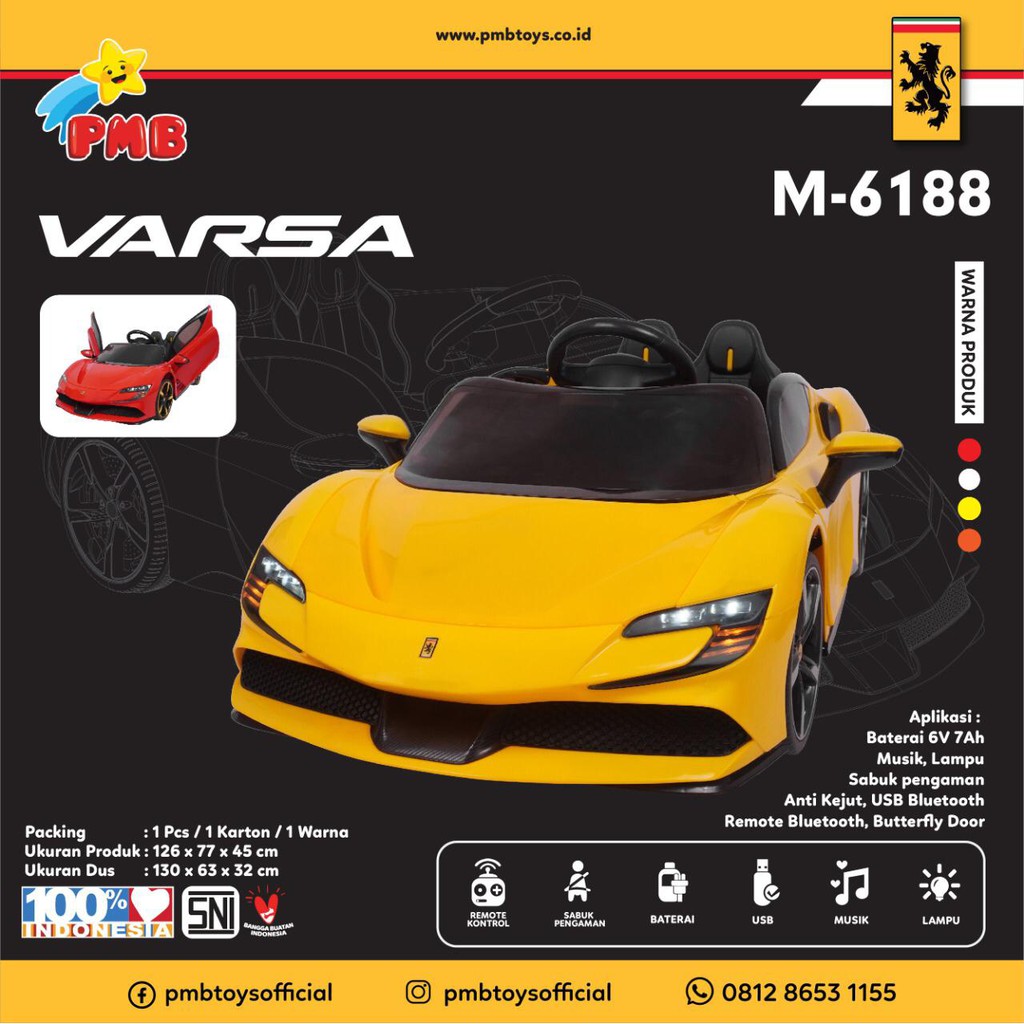 MOBIL AKI MAINAN ANAK PMB M6188 MODEL FERRARI VARSA TERBARU!! mobilan murah , mobilan anak murah