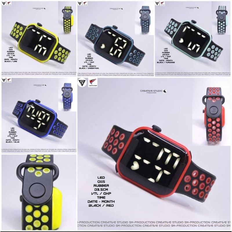 (Terima Cod)Jam Tangan Wanita/Pria Led Putih Sergi Watch Tali Lobang Strap Karet(Dikirim Jakarta)