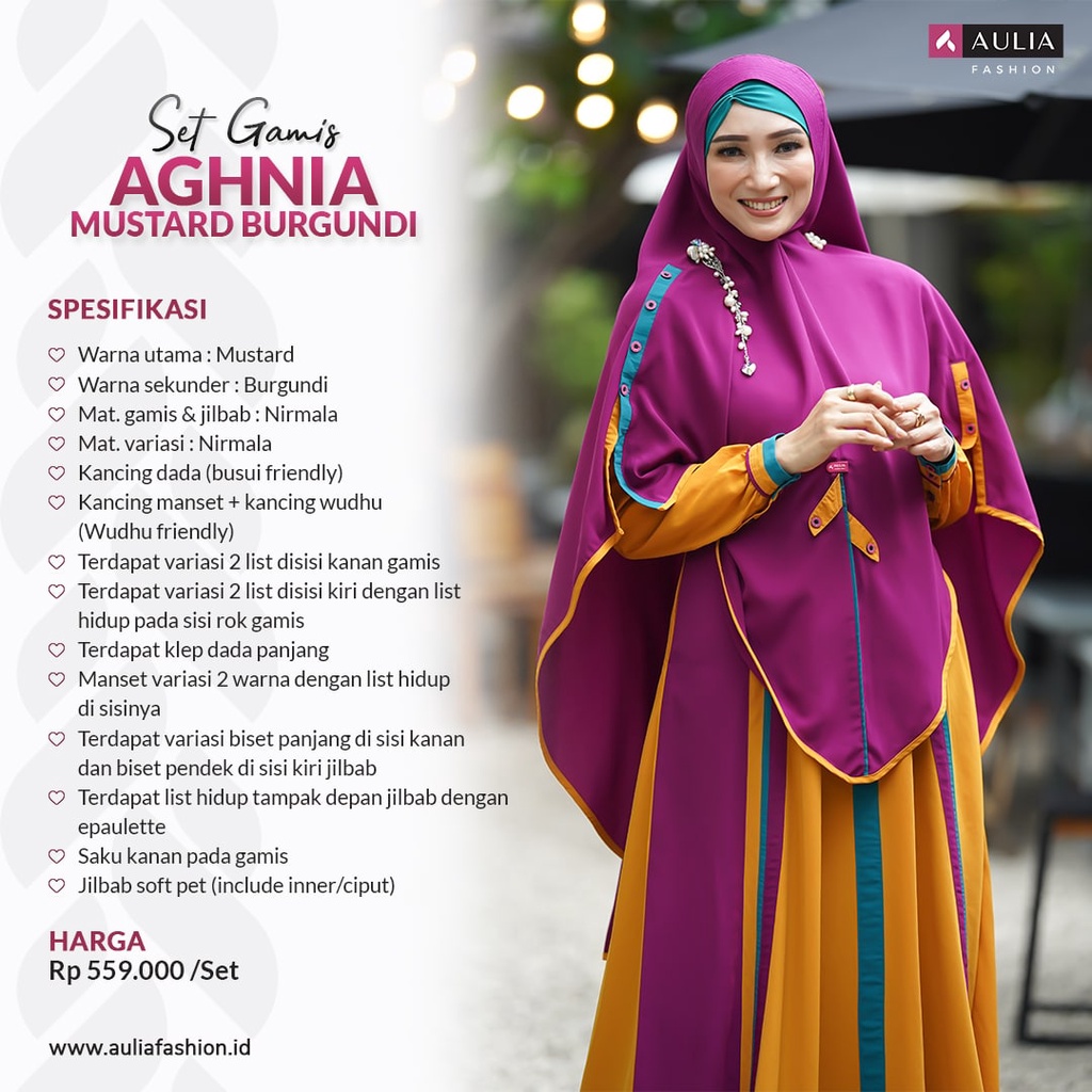 SET GAMIS AULIA FASHION AGHNIA MUSTARD BURGUNDI