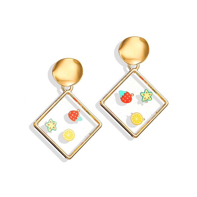 LRC Anting Tusuk Fashion Gold Epoxy Fruit Geometric Earrings F7692X