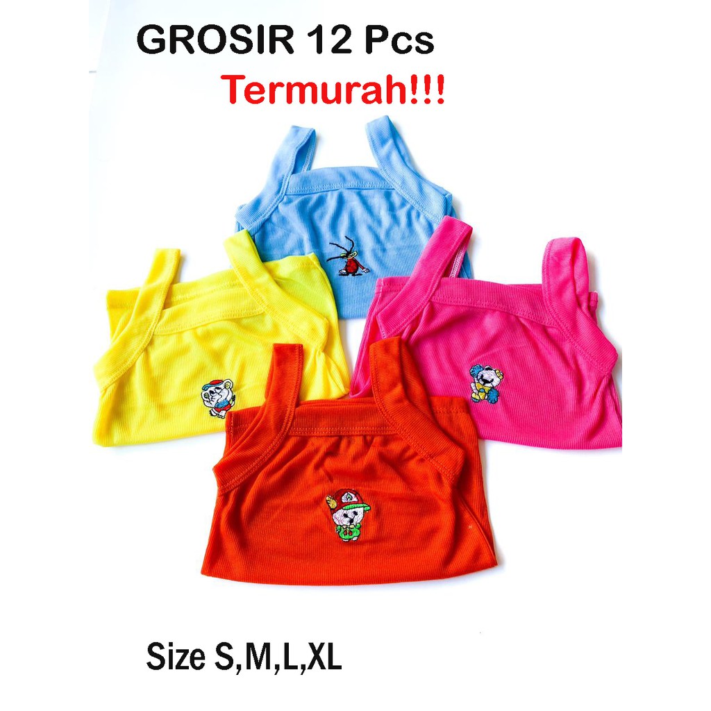 12 PCS SINGLET ANAK BORDIR WARNA / GROSIR KAOS DALAM ANAK