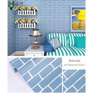 Wallpaper Sticker Motif Bata Biru 5285  / Wallpaper New 2020 / Ukuran 9mx45cm