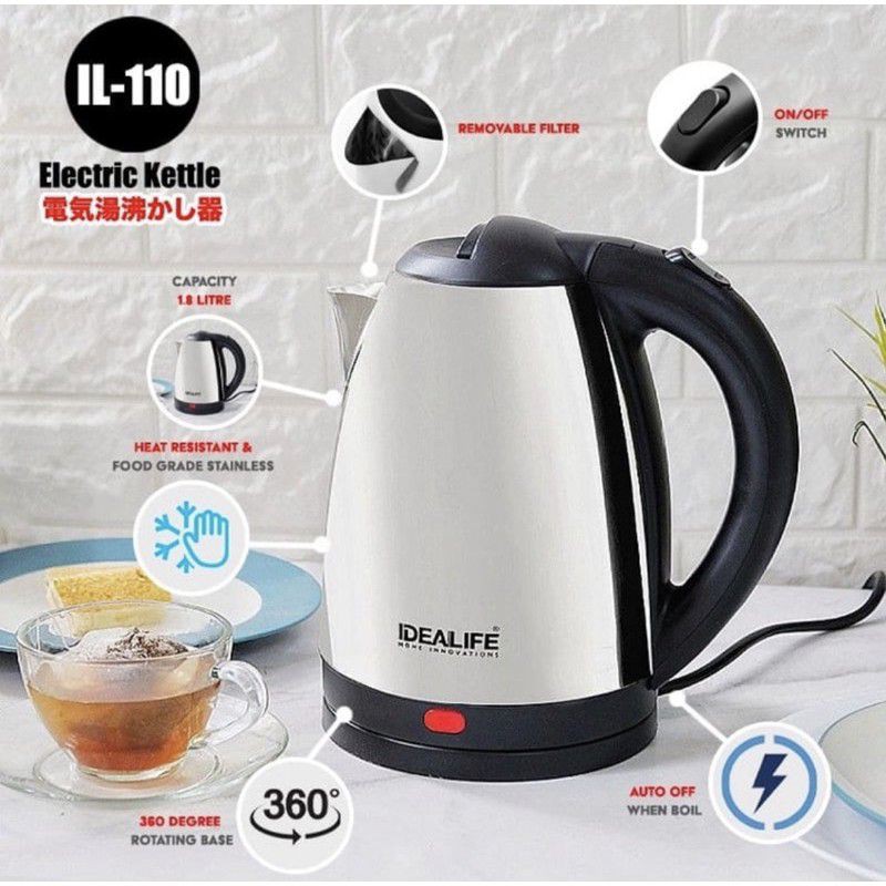 IDEALIFE Electric Kettle/ Teko Listrik 1,8 Liter Stainless IL110 350 Watt