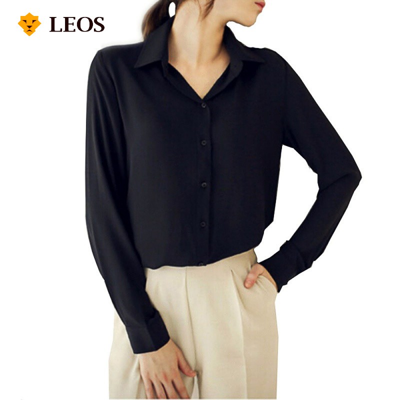 

LEOS Original Atasan Kemeja Sifon Wanita Polos Kasual / Formal / Kerja [[BAHAN MENERAWANG]]