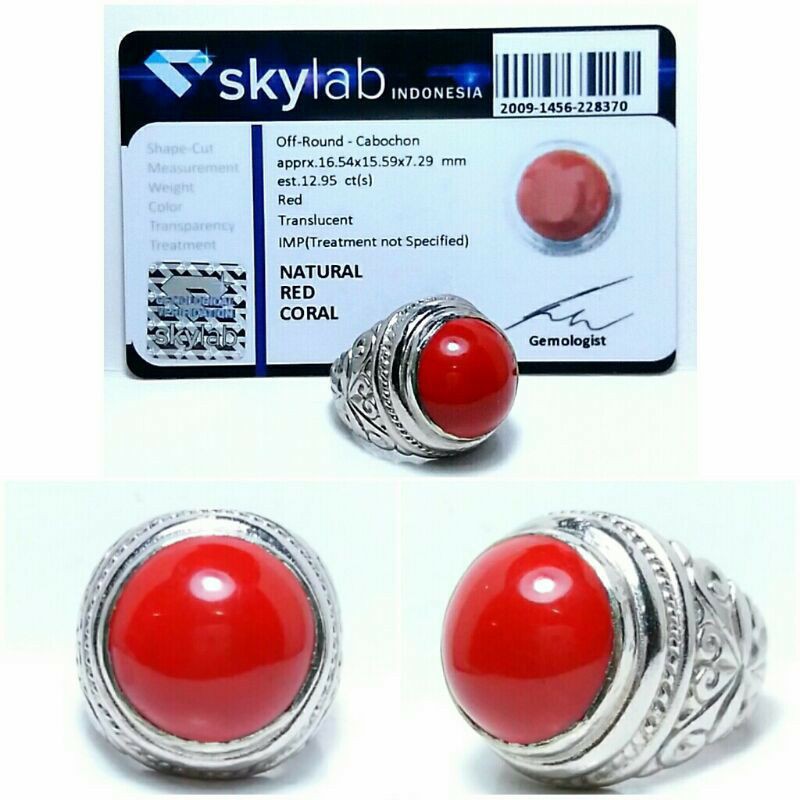 Cincin Batu Merah Marjan Asli/Natural 100%