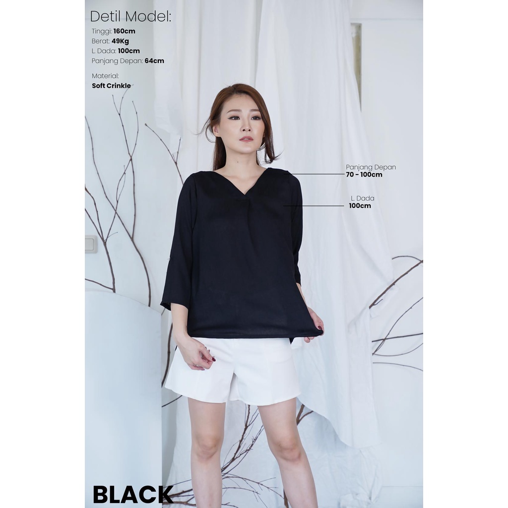 Kemeja V-Neck Alpaca Atasan Wanita Top