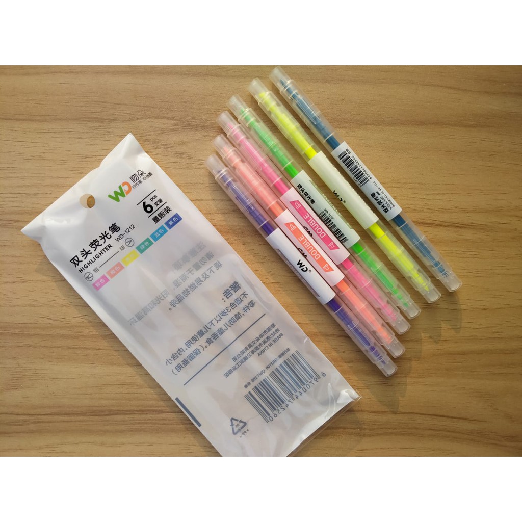 SPIDOL HIGHLIGHTERS 2 MATA SET 6 PIECE TERMURAH STABILO IMPORT MURAH PERLENGKAPAN SEKOLAH ANAK COD