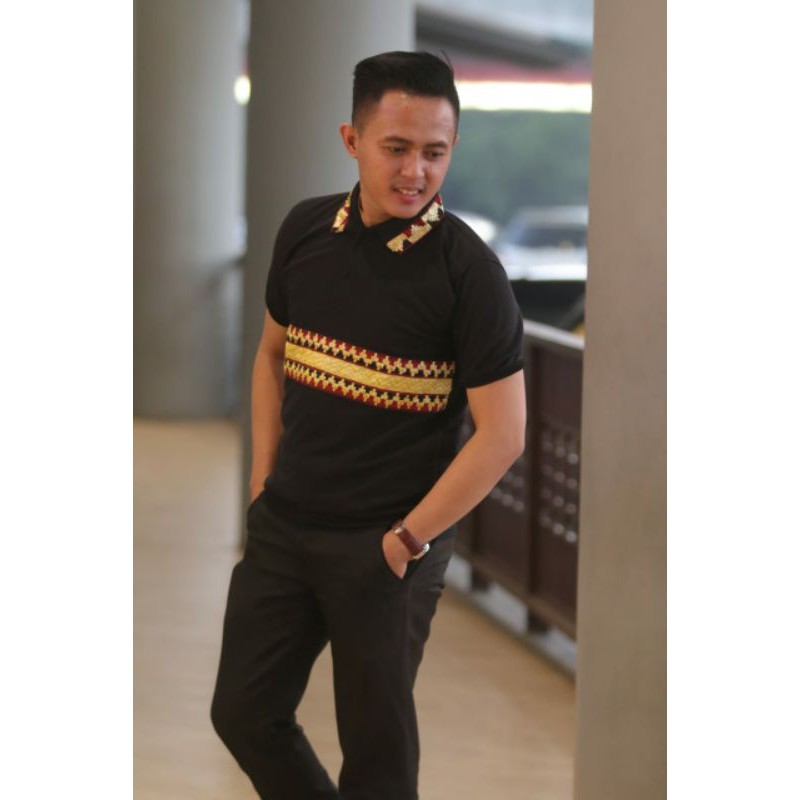 Baju kemeja pria kerah hitam polo tapis sasap lampung murah