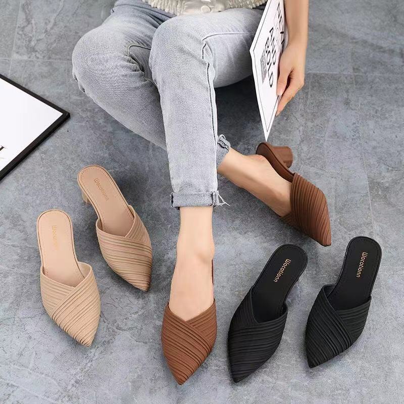 BOSJKT1459 Sandal Wanita Flat Korea Selop Karet Casual Nyaman