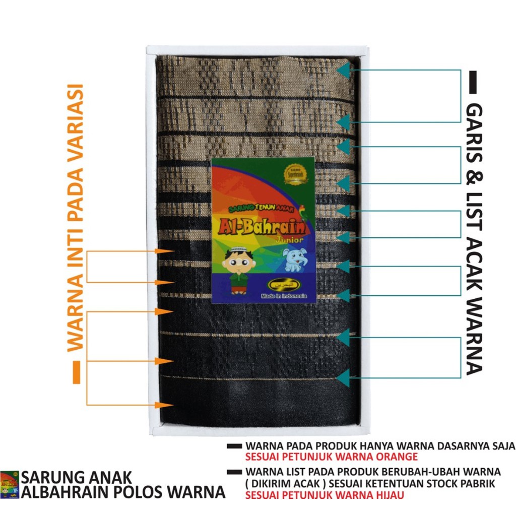 Sarung Anak Al~bahrain Motif Doby Tumpal Polos Warna New