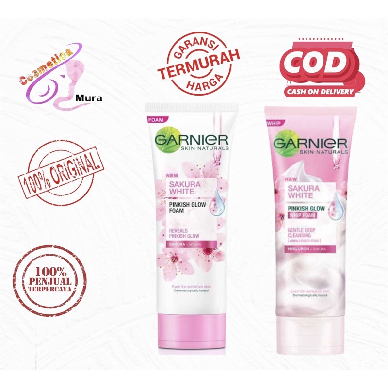 New pack !! 100 ml - garnier sakura white pinkis glow foam 100 ml - cuci muka garnier sakura white whip foam