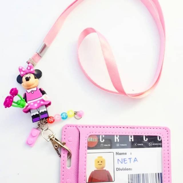 

Lanyard kalung id card name tag lego minnie mouse pink