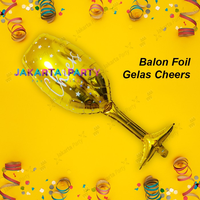 Balon Foil Gelas Cheers Full Gold Jumbo / Balon Foil Gelas Wine