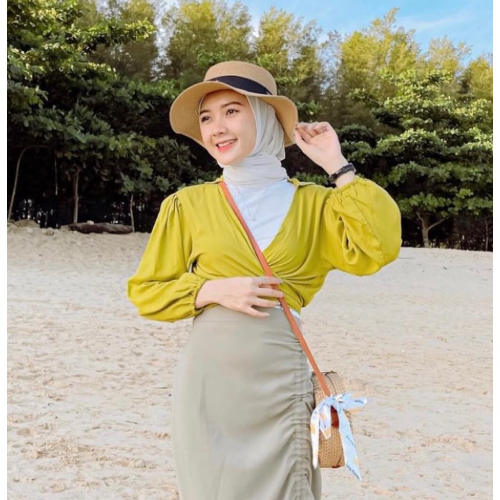 (BISA COD) DESITA CROP WRAP BLOUSE / BAJU KEMEJA ATASAN BLOUSE WANITA / OUTFIT SELEBGRAM VIRAL