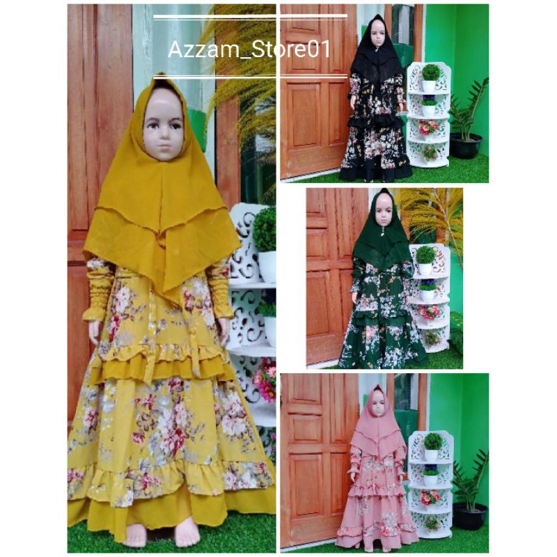 Gamis Anak Perempuan Muslim Monalisa | Motif Bunga Bangkok | Bahan Monalisa Ceruty Kualitas Premium