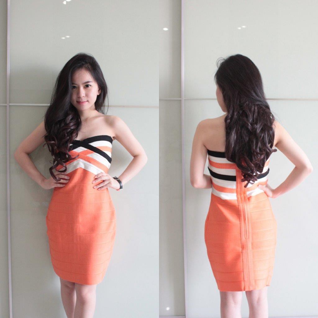 herve leger orange dress