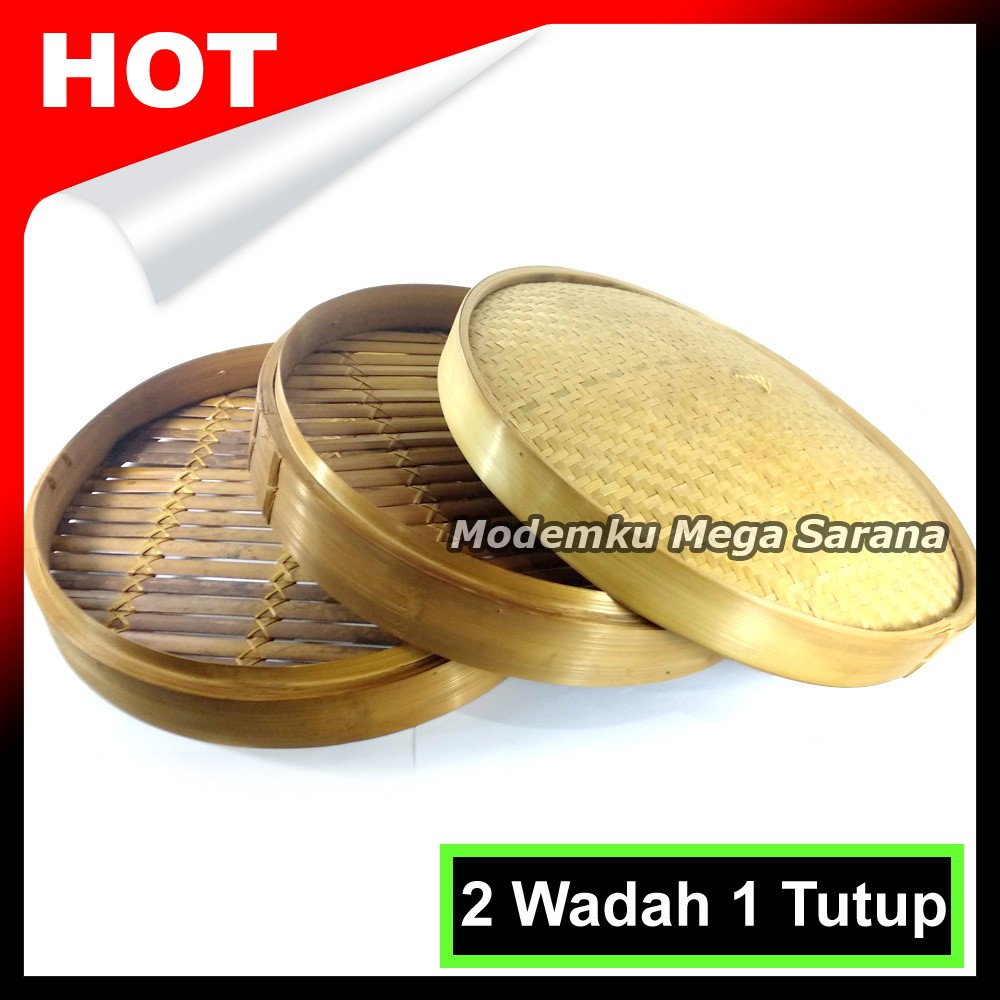 Streamer Klakat Bambu Dimsum 50cm | Kukusan Bambu - 2 Wadah + 1 Tutup