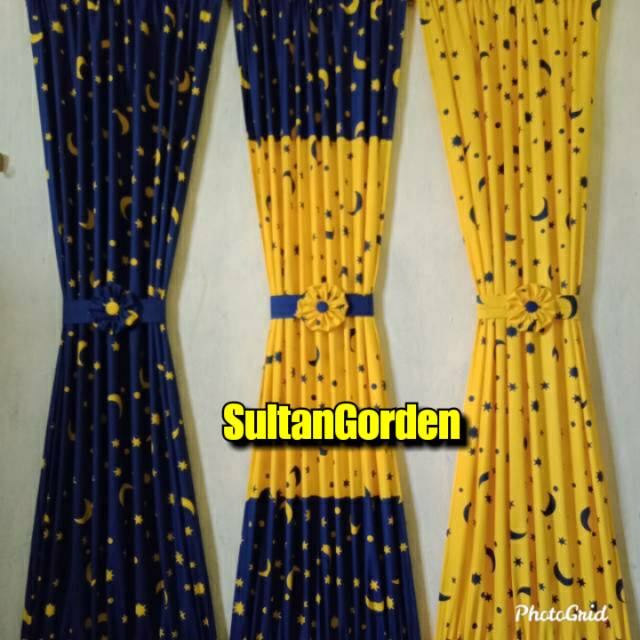 Gorden kupu kupu motif star kuning dan biru navy