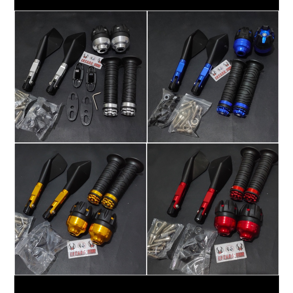 Spion tomok V2 universal variasi motor aerox nmax ninja r rr cbr 150 250 r250 r15 plus grip cnc plus jalu as roda depan