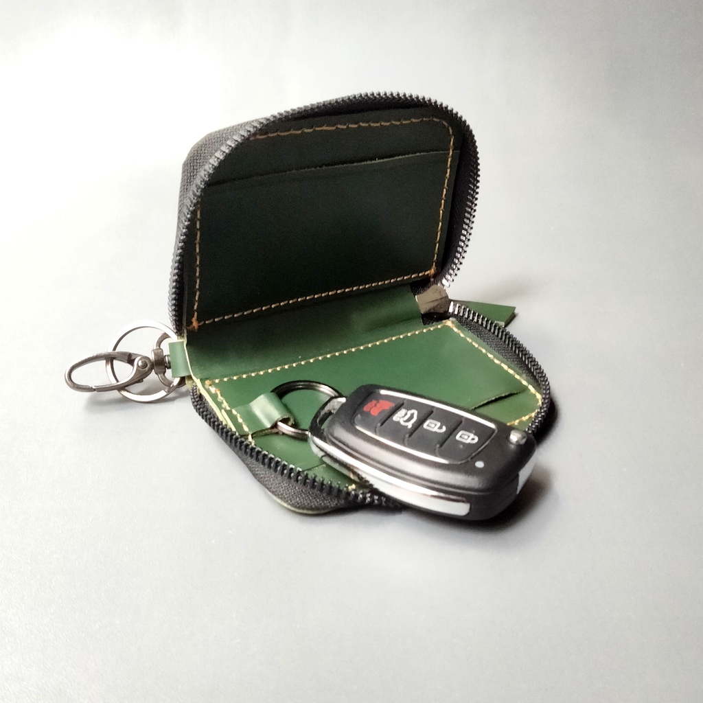 Dompet Stnk Mobil Kulit Green Gantungan Kunci Keyless [ Kulit Asli ]