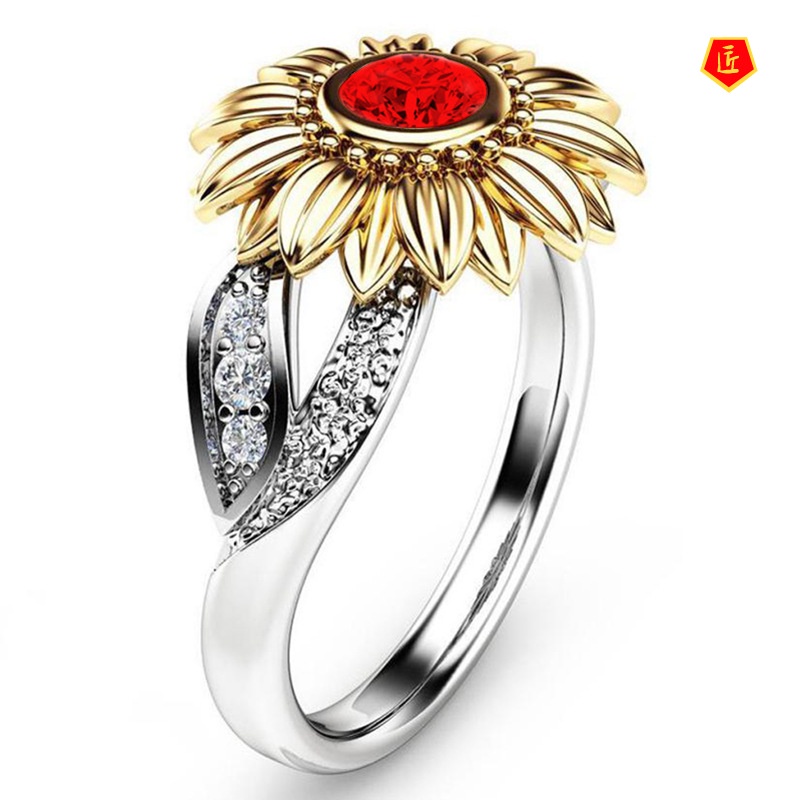 [Ready Stock]New Sunflower Ring 18K Gold Color Separation Elegant Simple All-Match
