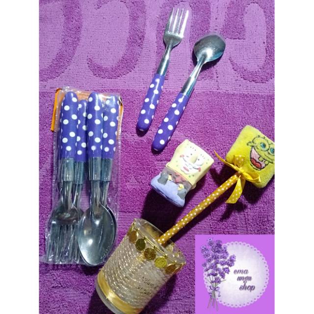 Sendok garpu set Polkadot UNGU