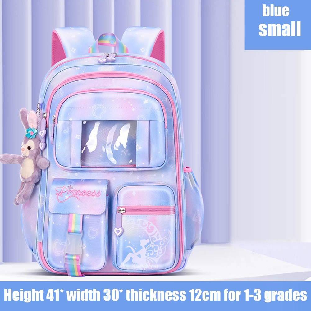 Tas sekolah sekolah dasar baru kulkas samping bukaan ringan tas sekolah berkapasitas besar untuk mengurangi beban tas sekolah anak perempuan impian tas ransel anak cocok untuk kelas 1-6-small  blue