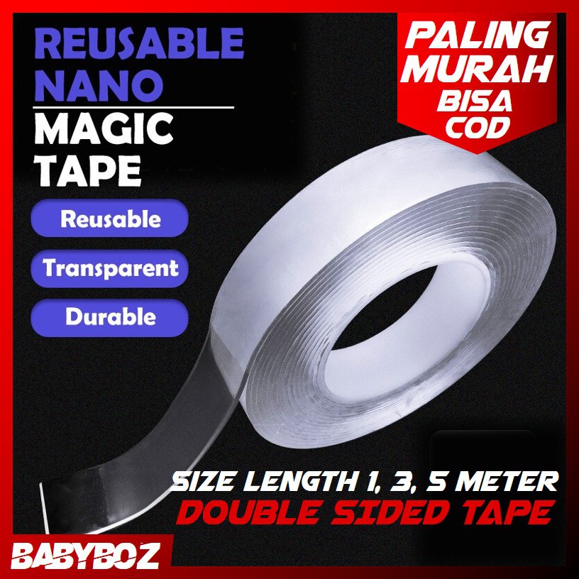 

BABYBOZ - SzGlue Double Tape Perekat Transparent No Trace Washable Sticker (3 x 0.2 cm) 1 3 5 Meter