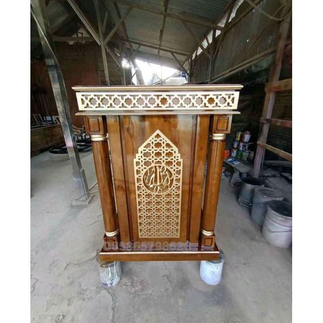 Mimbar Podium Minimalis Full Kayu Jati TPK Perhutani | Mimbar musholla minimalis | Mimbar podium min