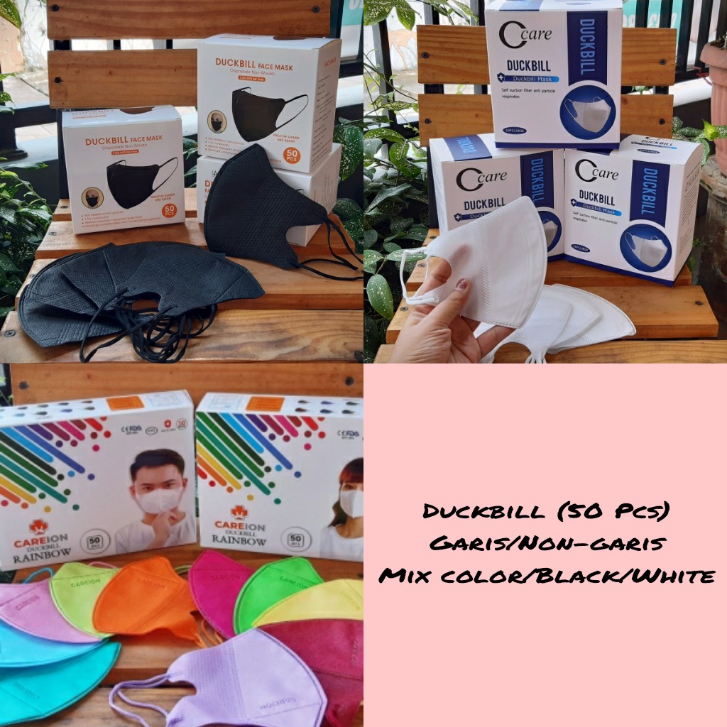 Masker Duckbill 3 Ply Earloop / Disposable Hitam Putih Mix Warna Mirip Sensi