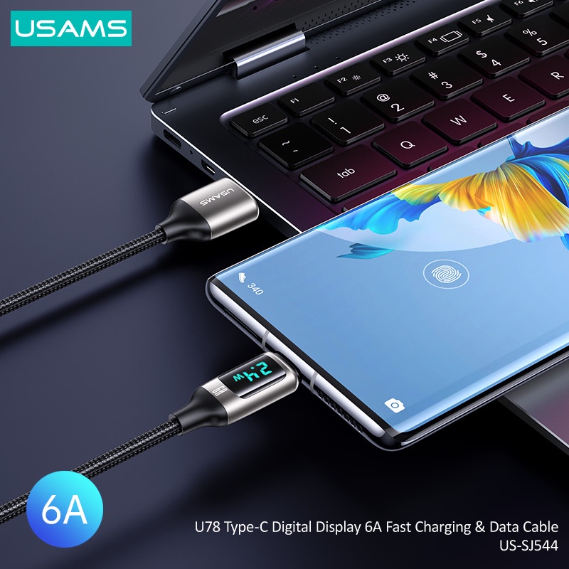 USAMS U78 Kabel Data Fast Charging 6A/66W Type C Digital Display