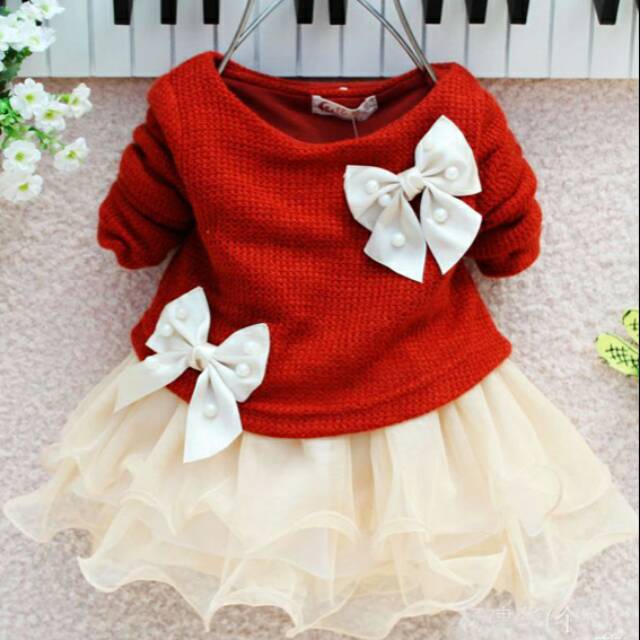 Baby Party Dress, Dress Rajut organza Bayi