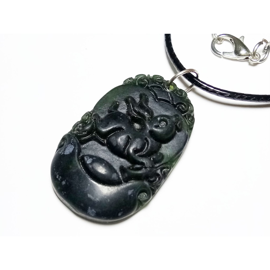 VeE Kalung Liontin Batu Giok Hitam Berukir Shio Kelinci Mini- Liontin Terapi Kesehatan